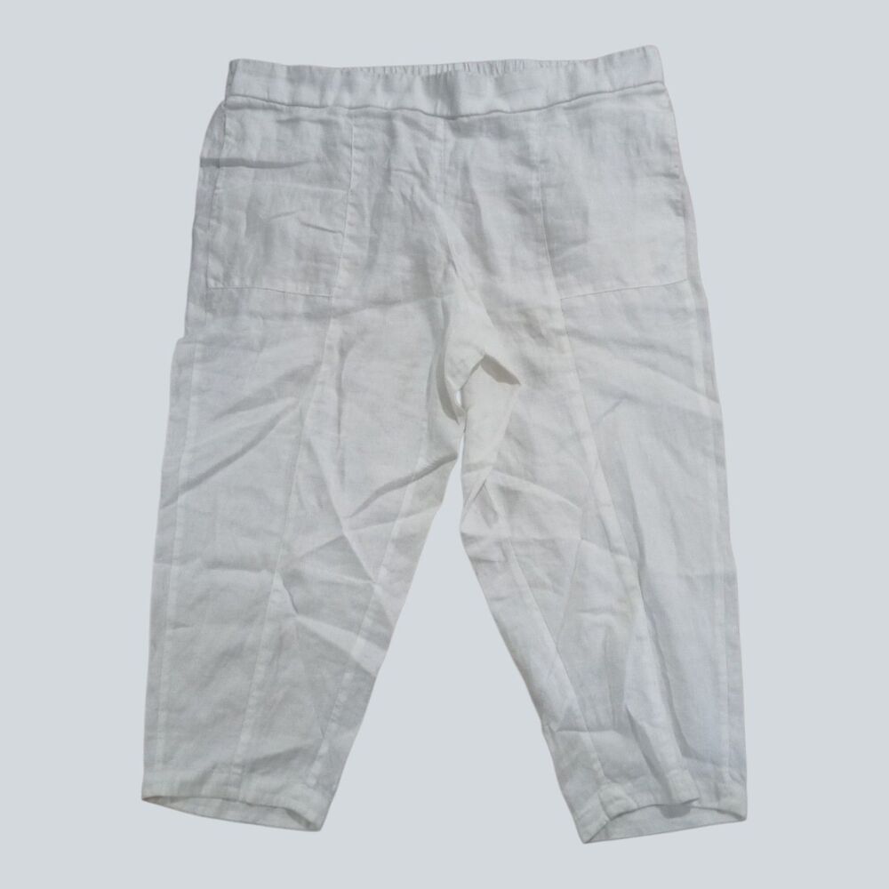 Eileen Fisher Organic Linen Crop Pants Women's XL White Pull On Elastic Waist